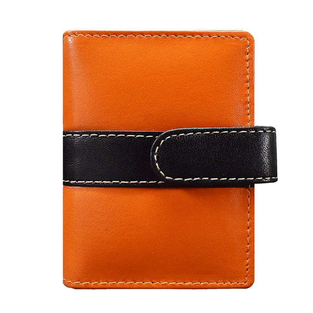 ABYS Genuine Leather Orange & Black Card Holder