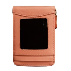 ABYS Genuine Leather Cream Card Holder with Zip Closure