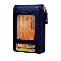 ABYS Genuine Leather Blue Card Holder with Zip Closure