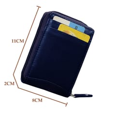 ABYS Genuine Leather Blue Card Holder with Zip Closure