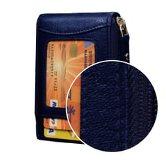 ABYS Genuine Leather Blue Card Holder with Zip Closure