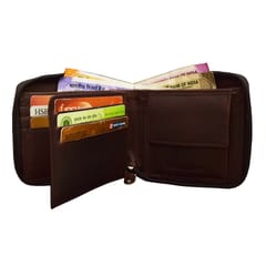ABYS Genuine Leather Dark Brown Wallet with Zip Closure