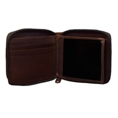 ABYS Genuine Leather Dark Brown Wallet with Zip Closure