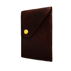 ABYS Handmade Genuine Leather Dark Brown Card Holder with Button Closure
