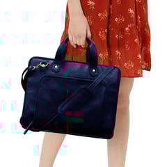 ABYS Genuine Leather Navy Blue 14 inch Laptop Bag