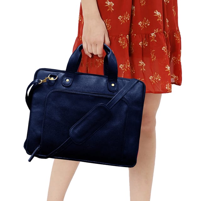 ABYS Genuine Leather Navy Blue 14 inch Laptop Bag