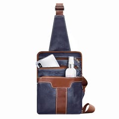 ABYS Genuine Leather Blue & Tan Cross Body Bag