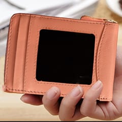 ABYS Genuine Leather Cream Card Holder with Zip Closure