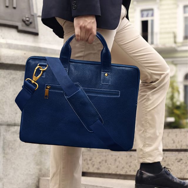 ABYS Genuine Leather Navy 14 inch Laptop Bag
