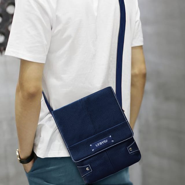 ABYS Genuine Leather Navy Blue Sling Bag For Men & Women