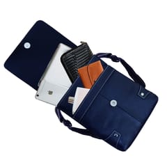 ABYS Genuine Leather Navy Blue Sling Bag For Men & Women