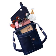 ABYS Genuine Leather Navy Blue Sling Bag For Men & Women