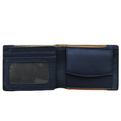 ABYS Genuine Leather RFID Protected Navy Blue & Tan Wallet For Men