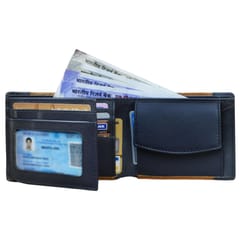 ABYS Genuine Leather RFID Protected Navy Blue & Tan Wallet For Men