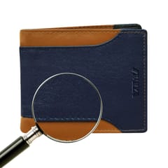 ABYS Genuine Leather RFID Protected Navy Blue & Tan Wallet For Men