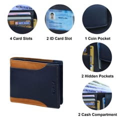 ABYS Genuine Leather RFID Protected Navy Blue & Tan Wallet For Men