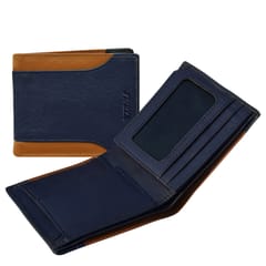 ABYS Genuine Leather RFID Protected Navy Blue & Tan Wallet For Men