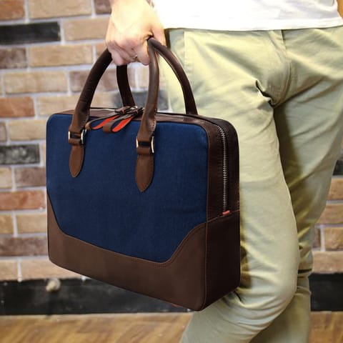 DR. HENRY 14 Inch Office Laptop Briefcase For Unisex (Navy Blue & Brown)