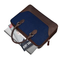DR. HENRY 14 Inch Office Laptop Briefcase For Unisex (Navy Blue & Brown)