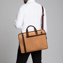 ABYS Genuine Leather Tan & Brown 15.6 Inch Laptop Bag