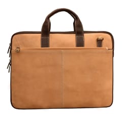 ABYS Genuine Leather Tan & Brown 15.6 Inch Laptop Bag