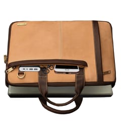 ABYS Genuine Leather Tan & Brown 15.6 Inch Laptop Bag