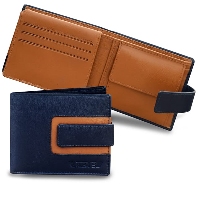 ABYS Genuine Leather Blue & Tan Wallet For Men