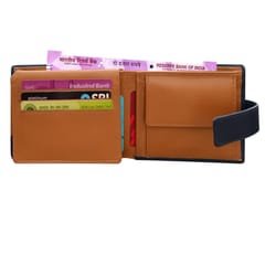 ABYS Genuine Leather Blue & Tan Wallet For Men