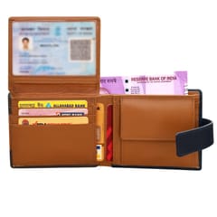 ABYS Genuine Leather Blue & Tan Wallet For Men