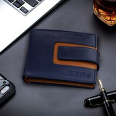 ABYS Genuine Leather Blue & Tan Wallet For Men