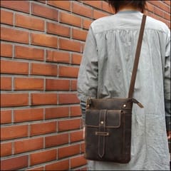 ABYS Genuine Leather Dark Brown Sling Bag For Men & Women