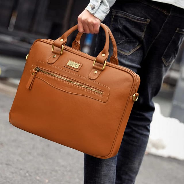 ABYS Genuine Leather 14 Inch Laptop Briefcase For Men & Women