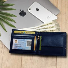 ABYS Genuine Leather Blue & Tan Wallet for Men