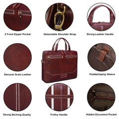 ABYS Genuine Leather Brown Laptop Bag for Men and Women