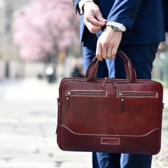 ABYS Genuine Leather Brown Laptop Bag for Men and Women
