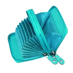 ABYS Genuine Leather Double Zipper Teal Card Holder