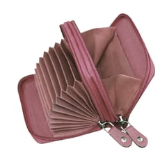 ABYS Genuine Leather Double Zipper Pink Card Holder