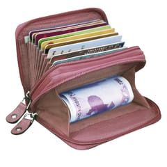 ABYS Genuine Leather Double Zipper Pink Card Holder