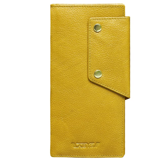 ABYS Genuine Leather RFID Protected Yellow Card Holder
