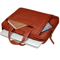 ABYS Genuine Leather Light Brown Laptop Bag for Men and Women