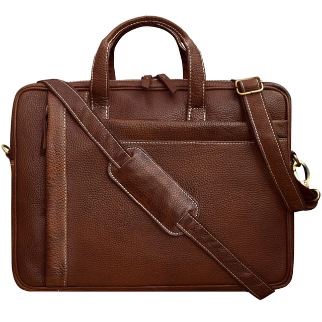 ABYS Genuine Leather Tan Laptop Bag for Men and Women