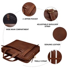 ABYS Genuine Leather Tan Laptop Bag for Men and Women
