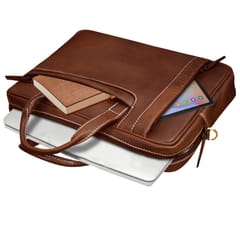 ABYS Genuine Leather Tan Laptop Bag for Men and Women