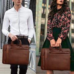 ABYS Genuine Leather Tan Laptop Bag for Men and Women