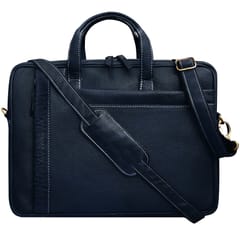 ABYS Genuine Leather Navy Blue Laptop Bag for Men and Women