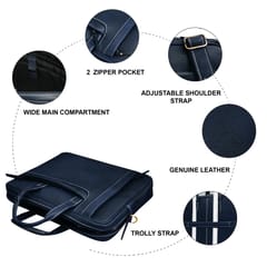ABYS Genuine Leather Navy Blue Laptop Bag for Men and Women