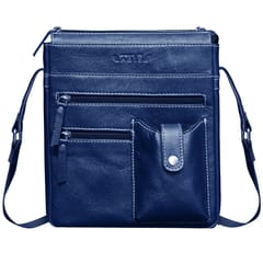 ABYS Genuine Leather Navy Blue Sling Bag for Men and Women