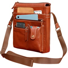 ABYS Genuine Leather Light Brown Sling Bag for Men and Women