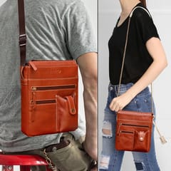 ABYS Genuine Leather Light Brown Sling Bag for Men and Women