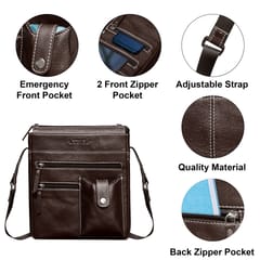 ABYS Genuine Leather Coffee Sling Bag for Men and Women